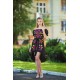 Boho Style Ukrainian Embroidered Evening Dress Black with Purple/Yellow Embroidery
